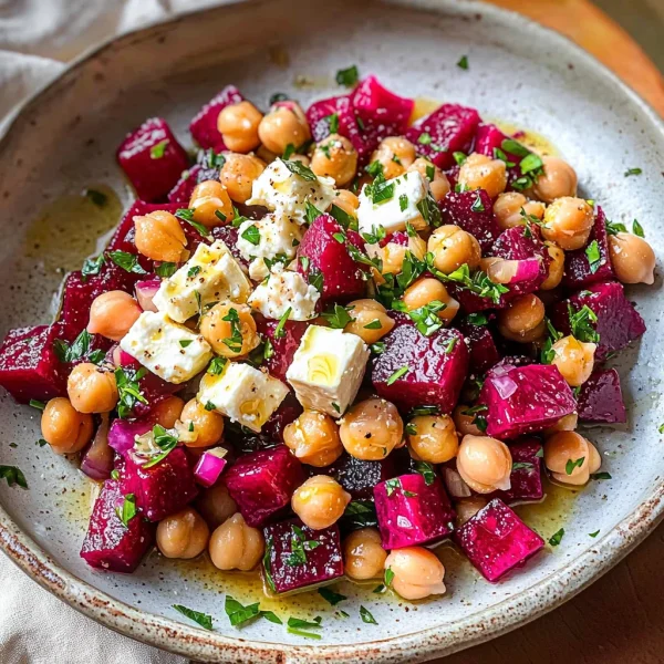 Chickpea, Beet & Feta Salad with Lemon-Garlic Vinaigrette