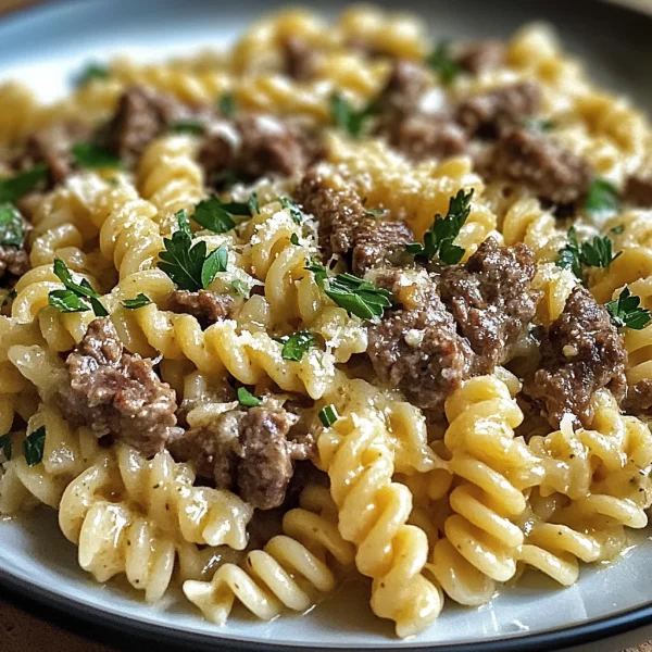 Creamy Garlic Parmesan Rotini with Tender Beef