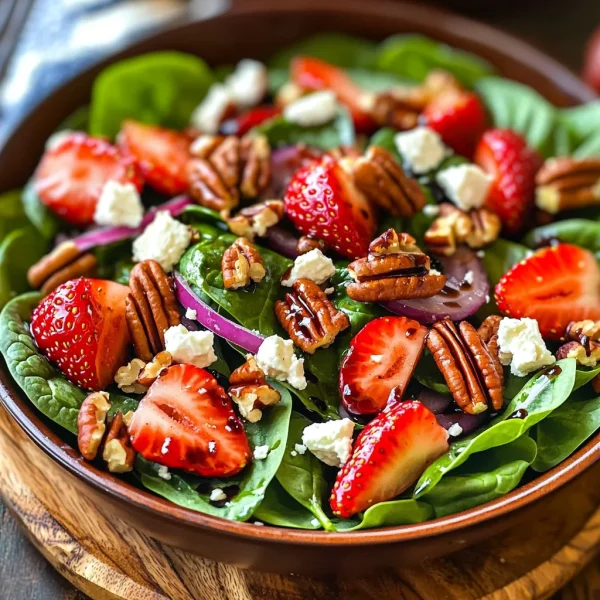 Delicious Spinach Strawberry Salad with Pecans and Feta Recipe