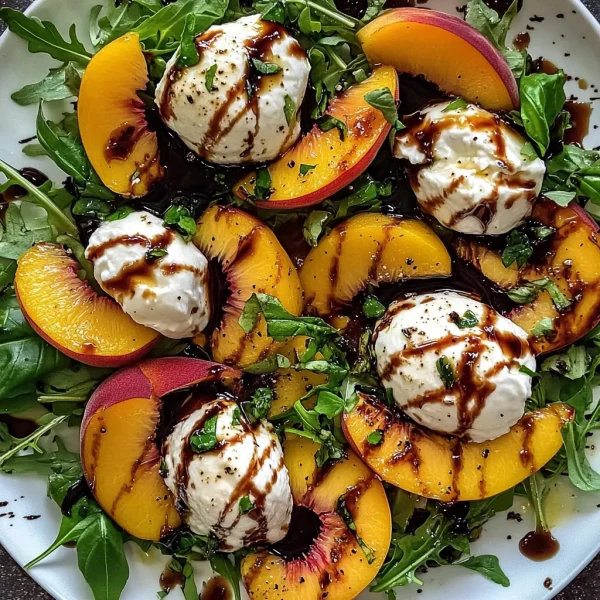 Fresh Peach Burrata Salad Recipe with Basil and Balsamic