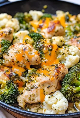 Keto Cheesy Chimichurri Broccoli, Cauliflower and Chicken Skillet