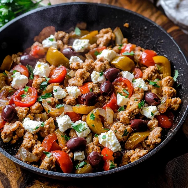 Mediterranean Keto Ground Chicken Skillet with Olives and Feta