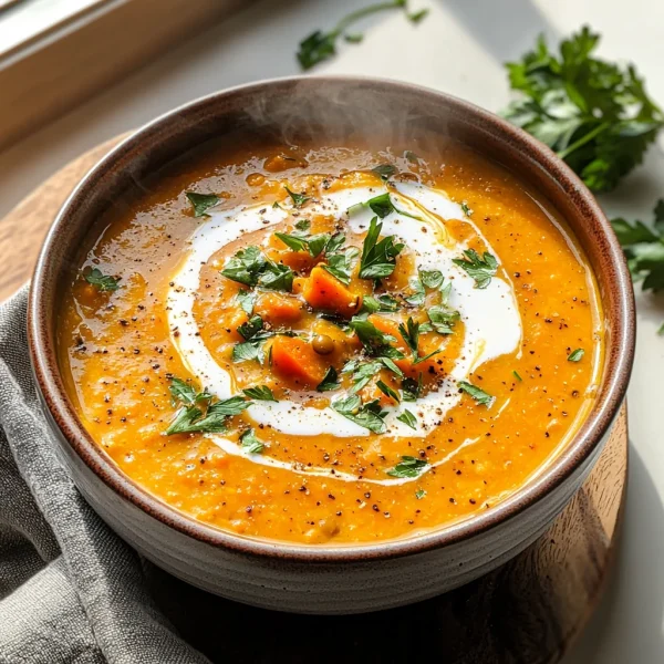 One Pot Creamy Carrot Lentil Soup