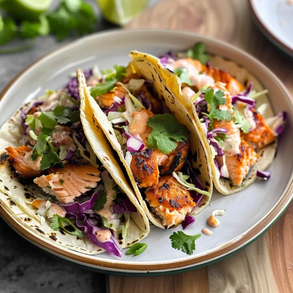 Air Fryer Salmon Tacos with Slaw