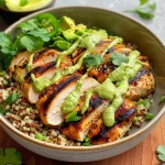 Grilled Chicken Quinoa Bowls with Avocado Sauce Delight!