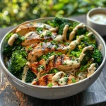 Grilled Chicken & Broccoli Bowls with Creamy Garlic Sauce