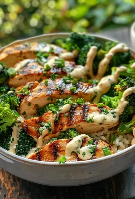Grilled Chicken & Broccoli Bowls with Creamy Garlic Sauce