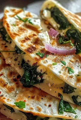 Mediterranean Quesadillas with Spinach Feta Mozzarella and Red Onion