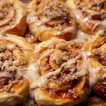 Peach Cobbler Cinnamon Rolls with Crumb Topping