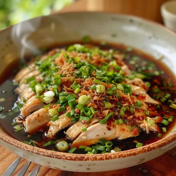 Poached Chicken with Scallion Ginger Sauce
