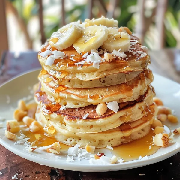 Toasted Coconut Macadamia Pancakes with Coconut Syrup
