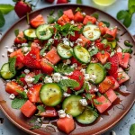 Watermelon Cucumber Salad with Strawberries and Feta