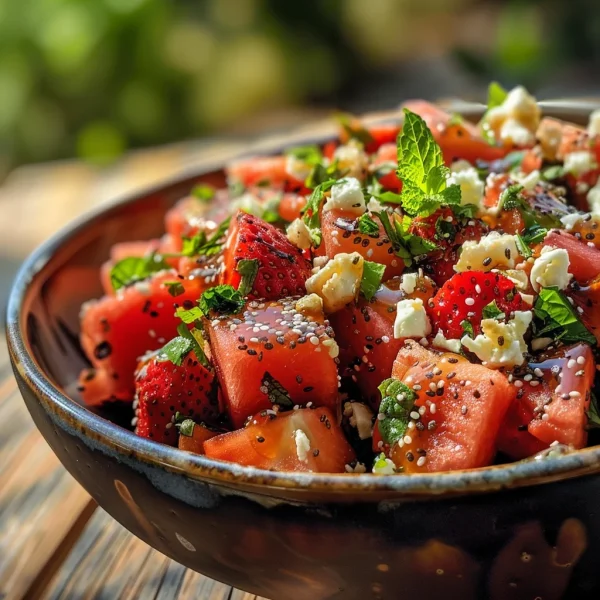 Watermelon Salad With Strawberries & Honey Lime Dressing
