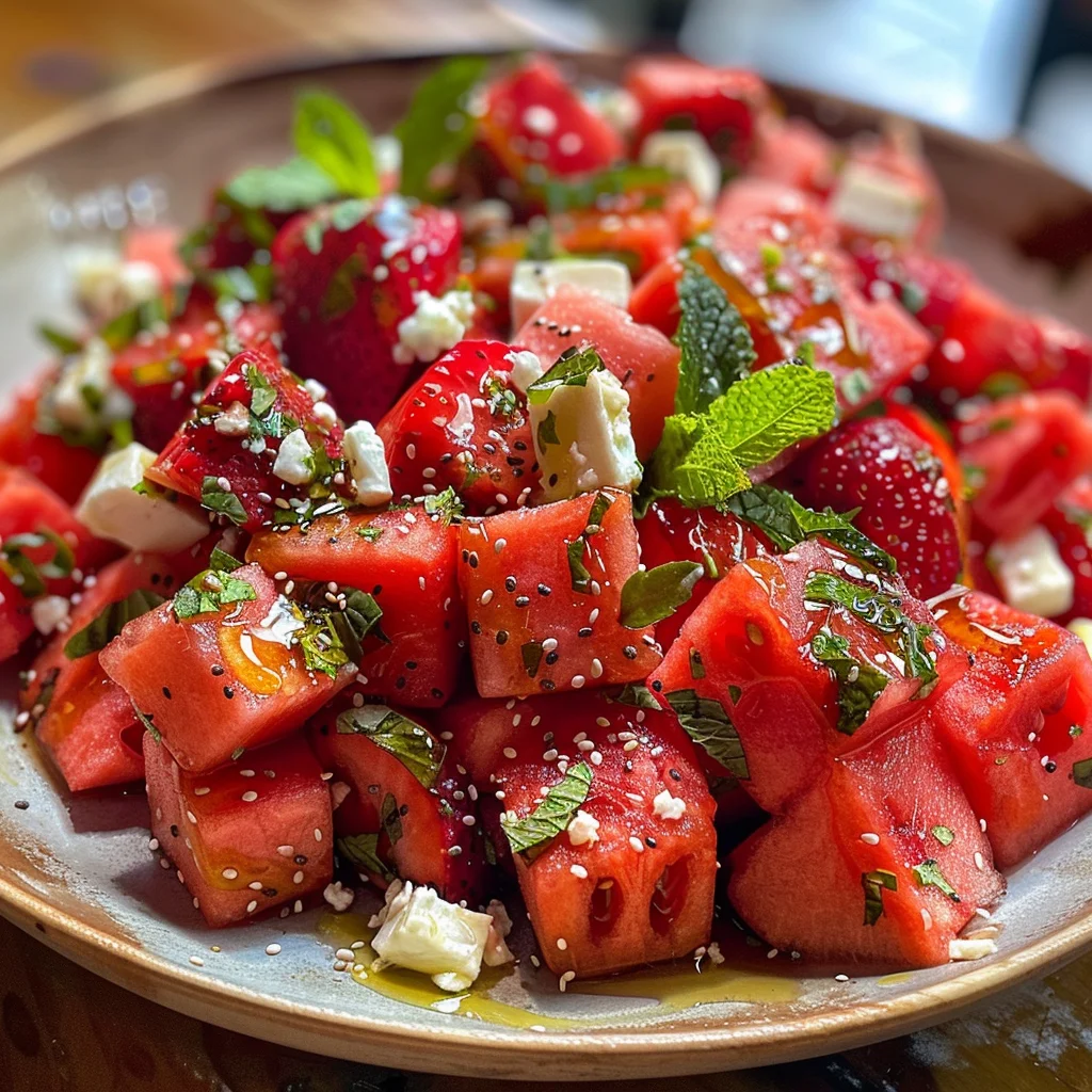 Watermelon Salad With Strawberries & Honey Lime Dressing image 2