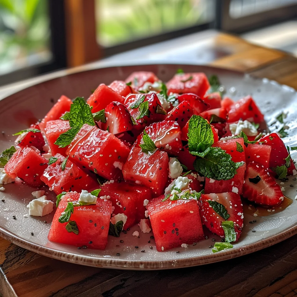 Watermelon Salad With Strawberries & Honey Lime Dressing image 4