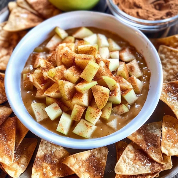 Apple Pie Dip with Cinnamon Sugar Tortilla Chips