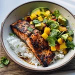 BBQ Salmon Bowls with Mango Avocado Salsa