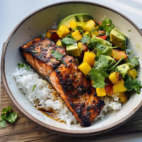 BBQ Salmon Bowls with Mango Avocado Salsa