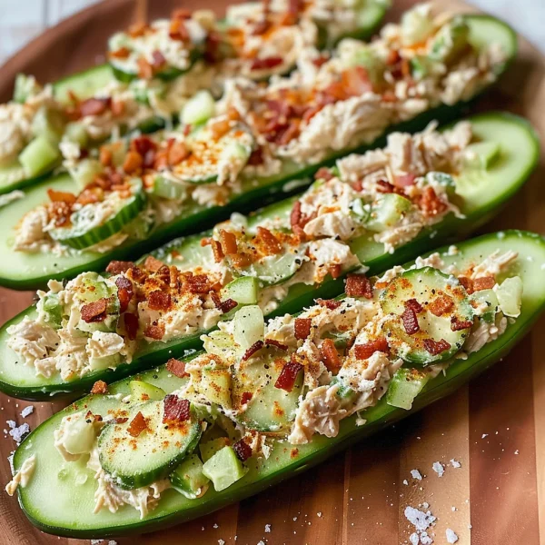Bacon Ranch Chicken Salad Cucumber Boats