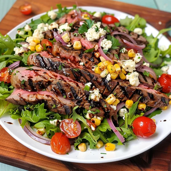 Balsamic Steak Gorgonzola Salad with Grilled Corn