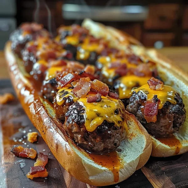Bourbon BBQ Bacon Cheeseburger Meatball Subs Ready in 30 Minutes