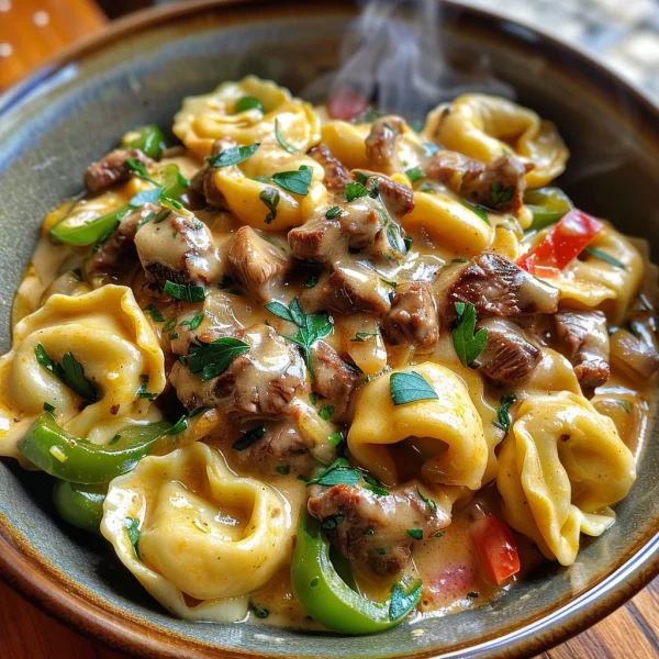 Cheesesteak Tortellini in Rich Provolone Sauce