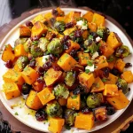 Cranberry-Glazed Roasted Butternut Squash, Brussels Sprouts, and Sweet Potato Salad