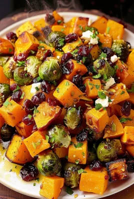 Cranberry-Glazed Roasted Butternut Squash, Brussels Sprouts, and Sweet Potato Salad