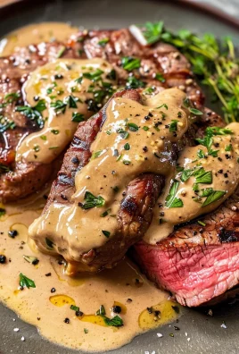 French Seared Steak with Cognac Cream Sauce