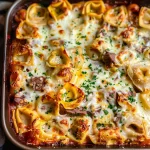 Golden Cheese Steak Tortellini Casserole