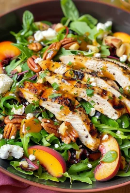 Grilled Chicken, Peach, Pecan and Goat Cheese Salad with Basil Vinaigrette