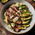 Grilled Steak Bowl with Creamy Sauce & Grilled Zucchini