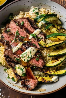Grilled Steak Bowl with Creamy Sauce & Grilled Zucchini