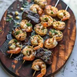 Grilled Steak and Shrimp Skewers with Garlic Butter