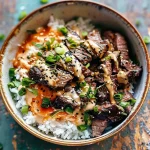Korean BBQ Steak Rice Bowls with Spicy Cream Sauce