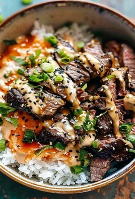 Korean BBQ Steak Rice Bowls with Spicy Cream Sauce