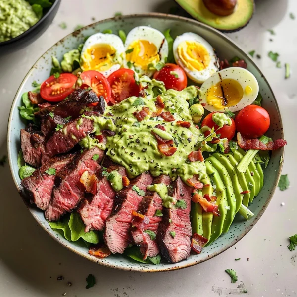 Steak Cobb Salad with Creamy Avocado Dressing {Whole30, Keto}