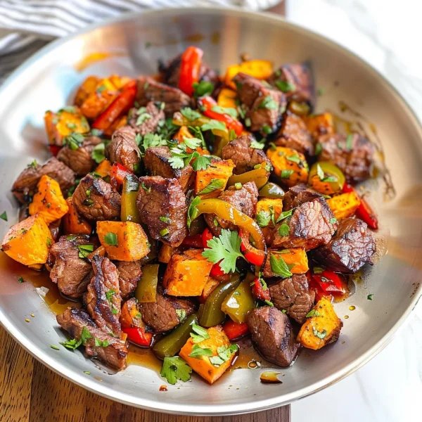 Whole30 Steak Bites with Sweet Potatoes and Peppers
