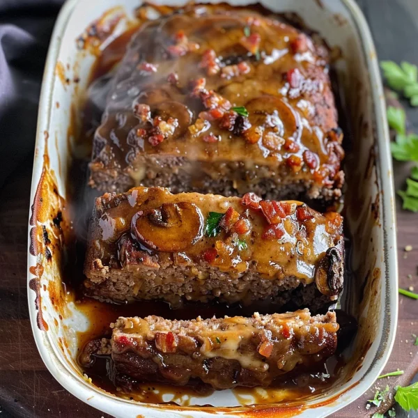 Bacon Mushroom Swiss Cheese Meatloaf – Easy & Juicy