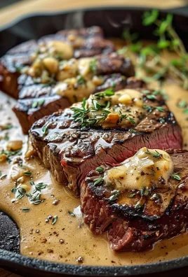 Cast Iron Bavette Steak with Whiskey Garlic Cream Sauce