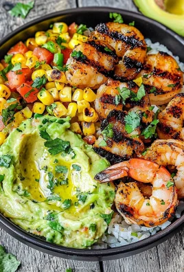Grilled Shrimp Bowl with Avocado, Corn Salsa & Creamy Sauce