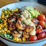 Grilled Shrimp Bowl with Avocado, Corn Salsa & Creamy Garlic Sauce: An Incredible 7-Ingredient Recipe